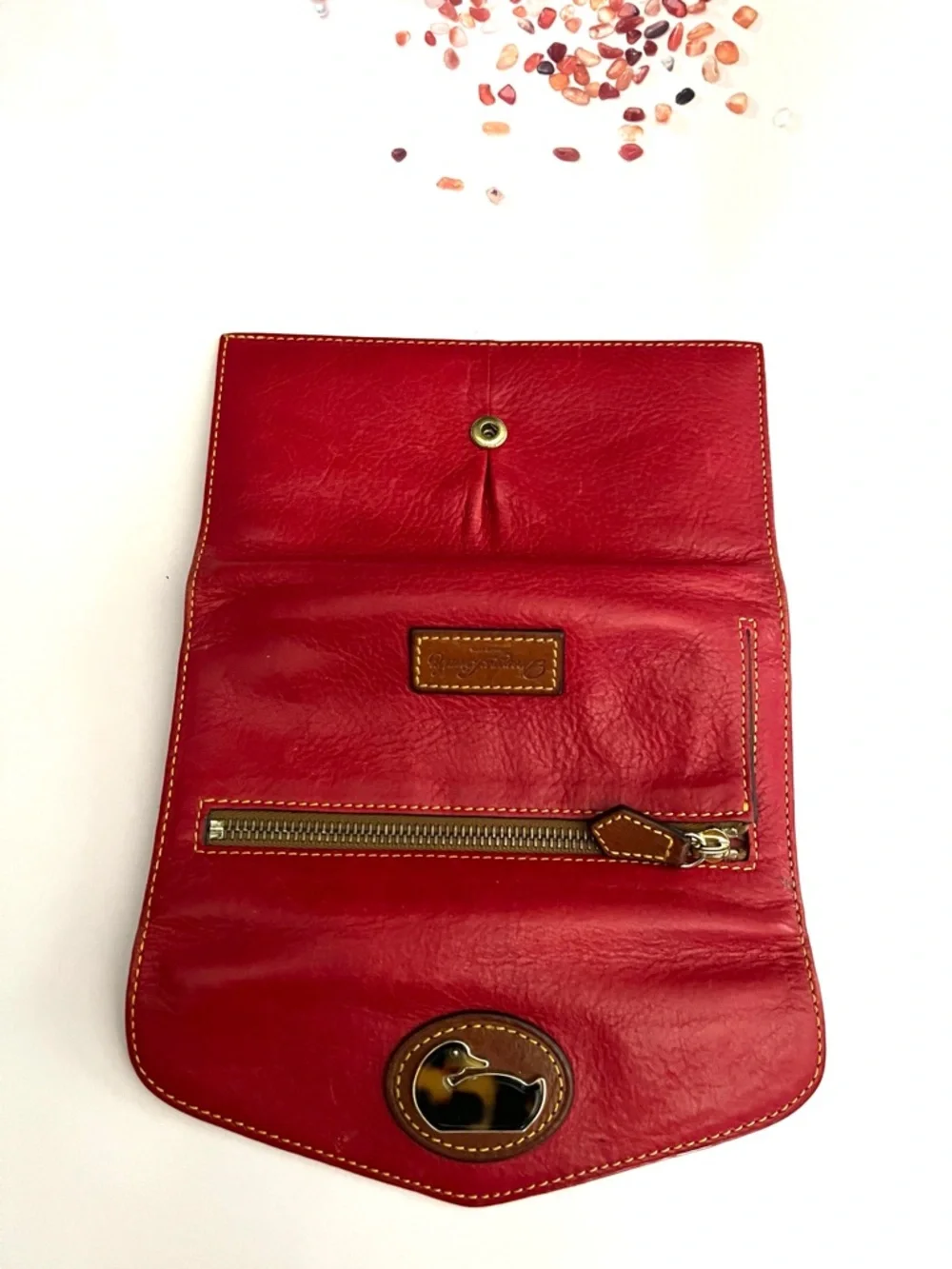 🦆 DOONEY & BOURKE RED TRIFOLD LEATHER WALLET CLUTCH WITH TORTOISE DUCK LOGO - Picture 5 of 13